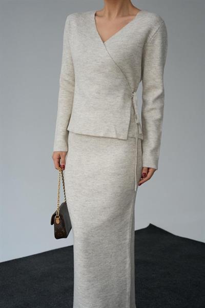 Yandan Bağlamalı Etekli Takım - Açık Bej