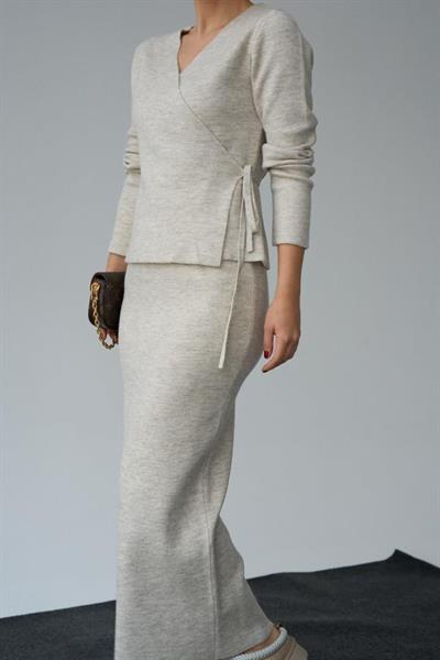 Yandan Bağlamalı Etekli Takım - Açık Bej