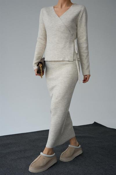 Yandan Bağlamalı Etekli Takım - Açık Bej