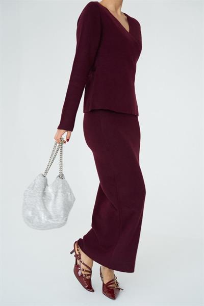 Yandan Bağlamalı Etekli Takım - Bordo