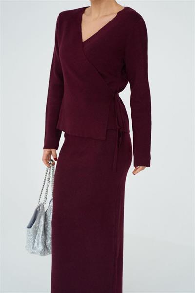 Yandan Bağlamalı Etekli Takım - Bordo