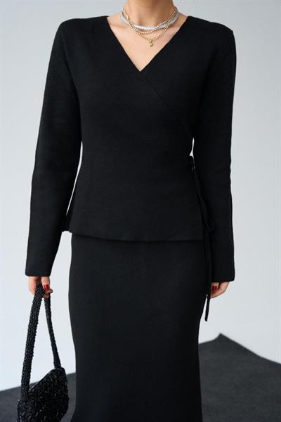 Yandan Bağlamalı Etekli Takım - Siyah