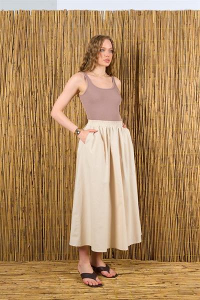 Yandan Cepli Etek - Bej