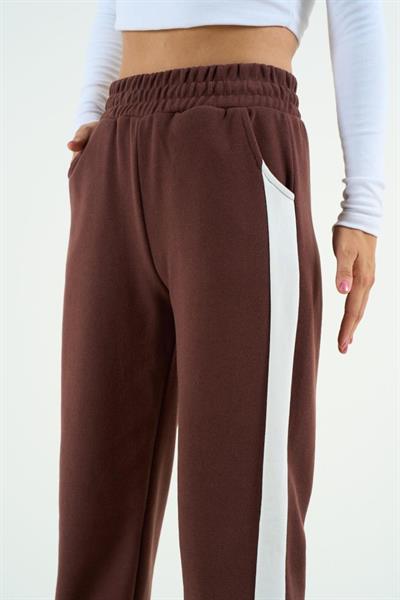 Yandan Kalın Şeritli Eşofman - KAHVE