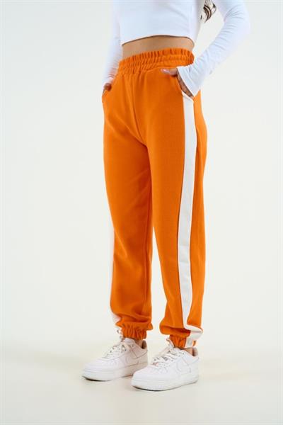 Yandan Kalın Şeritli Eşofman - Portakal Oranj