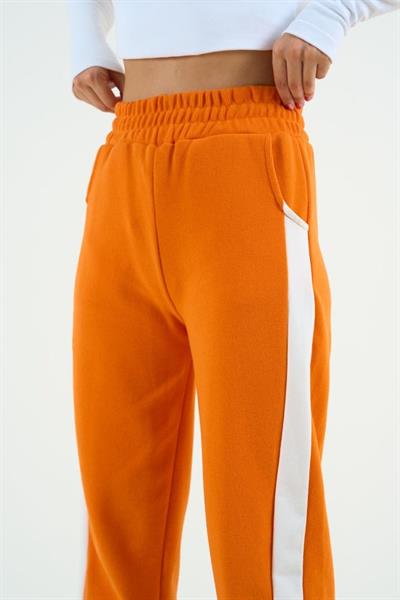 Yandan Kalın Şeritli Eşofman - Portakal Oranj