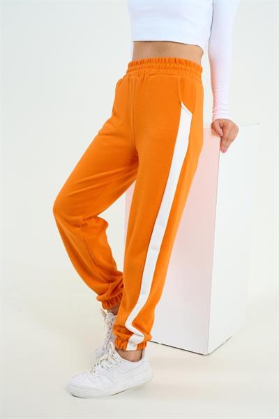 Yandan Kalın Şeritli Eşofman - Portakal Oranj