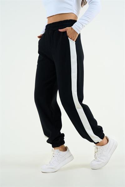 Yandan Kalın Şeritli Eşofman - Siyah