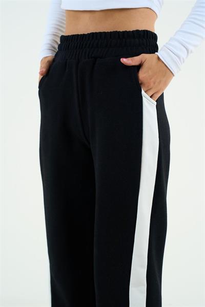 Yandan Kalın Şeritli Eşofman - Siyah