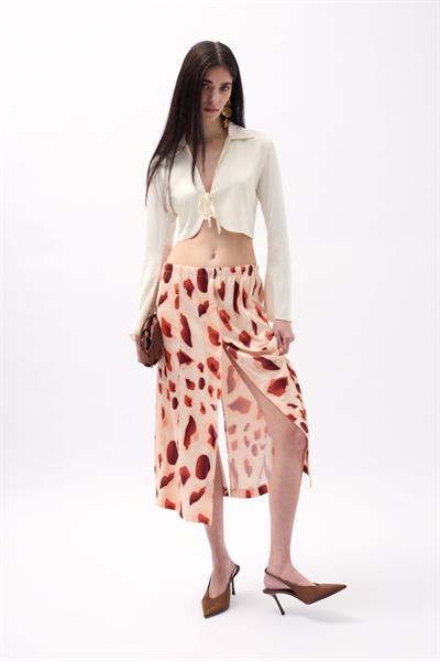 Yanı Yırtmaçlı Desenli Etek