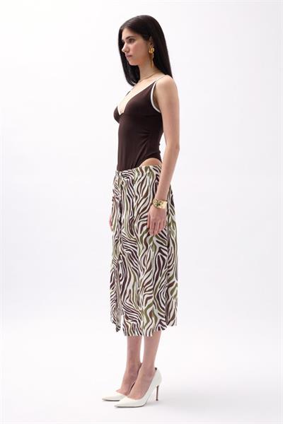 Yanı Yırtmaçlı Desenli Etek