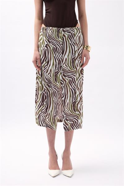 Yanı Yırtmaçlı Desenli Etek