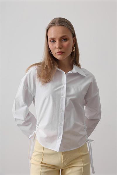 Yanları Bağlamalı Basic Gömlek - Beyaz