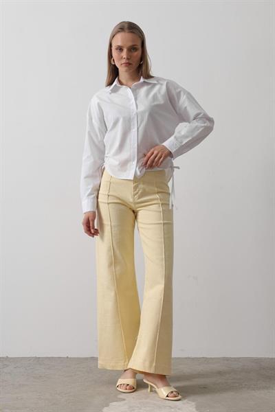 Yanları Bağlamalı Basic Gömlek - Beyaz