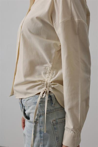 Yanları Bağlamalı Basic Gömlek - Ekru