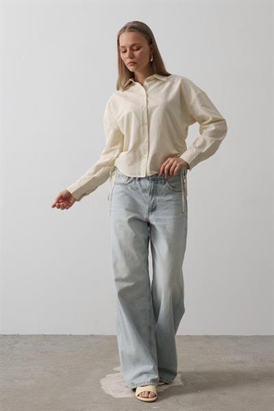 Yanları Bağlamalı Basic Gömlek - Ekru
