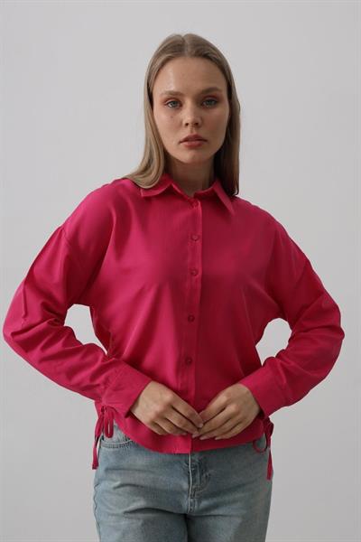 Yanları Bağlamalı Basic Gömlek - Fuşya