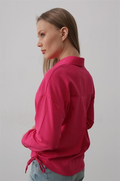 Yanları Bağlamalı Basic Gömlek - Fuşya