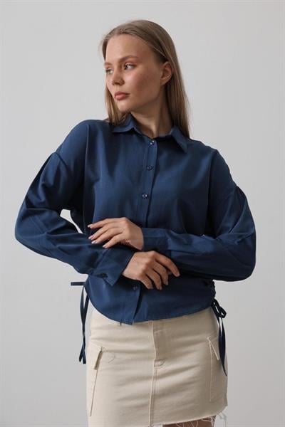 Yanları Bağlamalı Basic Gömlek - İndigo