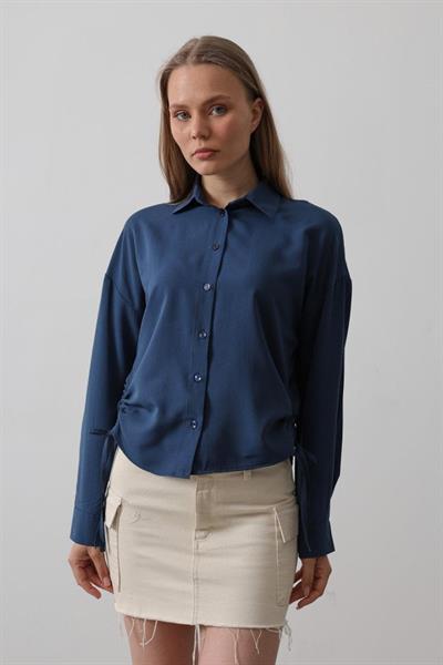 Yanları Bağlamalı Basic Gömlek - İndigo