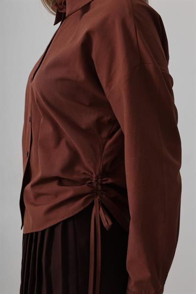 Yanları Bağlamalı Basic Gömlek - Koyu Kahve