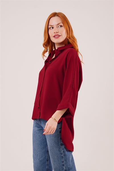 Yarasa Kol Rahat Kalıp Bordo Gömlek
