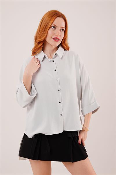 Yarasa Kol Rahat Kalıp Melanj Gömlek