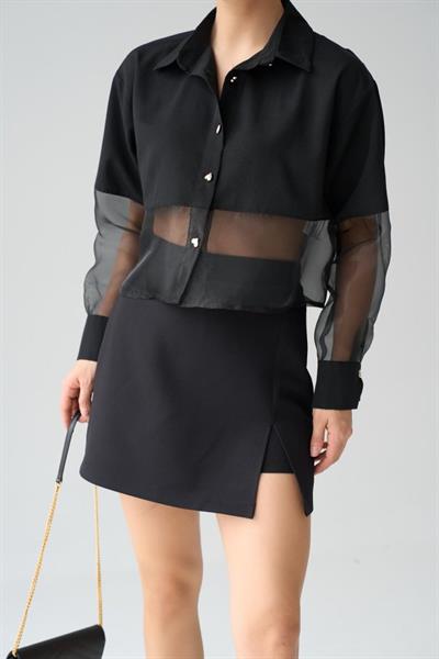 Yarı Transparan Gömlek - Siyah