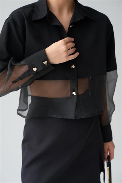 Yarı Transparan Gömlek - Siyah