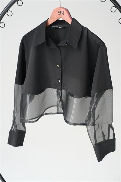 Yarı Transparan Gömlek - Siyah