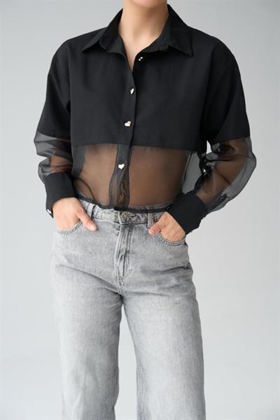 Yarı Transparan Gömlek - Siyah