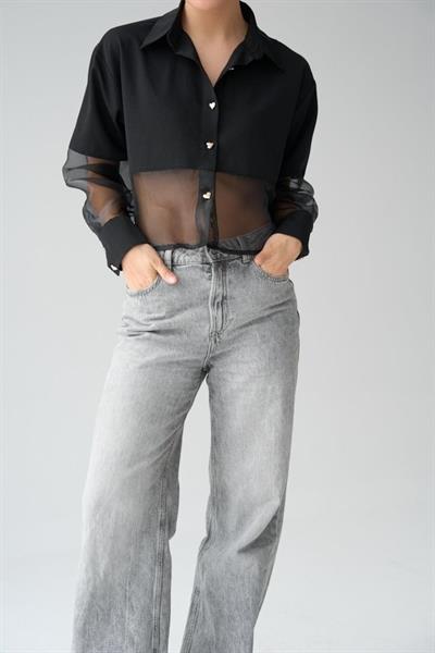 Yarı Transparan Gömlek - Siyah