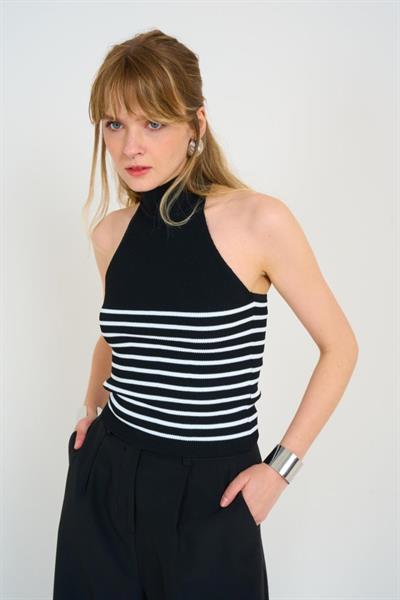 Yarım Balıkçı Çizgili Body - Siyah-Beyaz