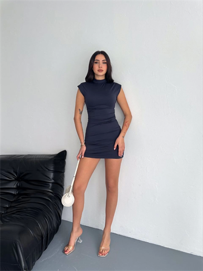 Yarım Bogazlı Kolsuz Mini Boy Elbise - Lacivert