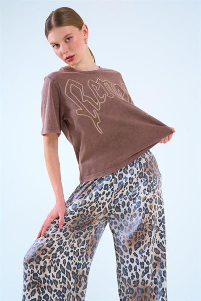 Yazılı T-shirt - KAHVE