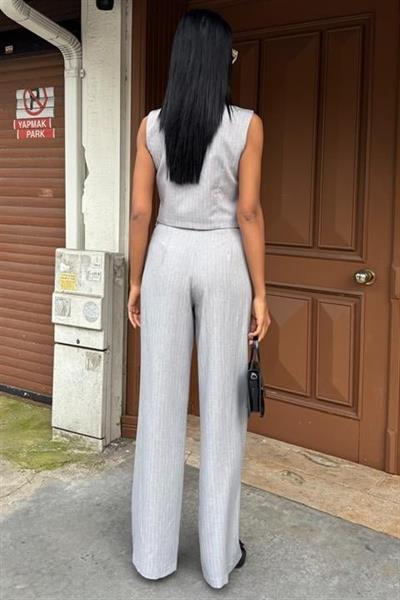 Yeleği Çapraz Detay Düğmeli Cepli Yelekli Takım 10150