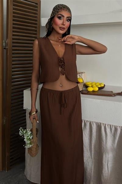 Yelek Önden Bağlamalı Uzun Etekli Takım 10192