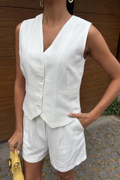 Yelek Şort Flamlı Keten Takım 10133-17