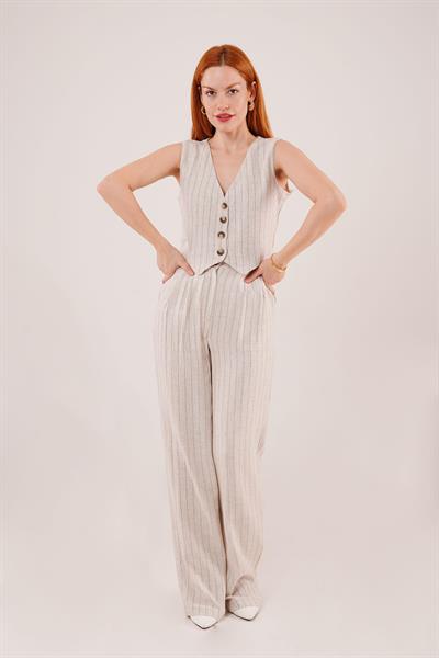 Yelek Ve Pantolon Mavi Şeritli İkili Takım