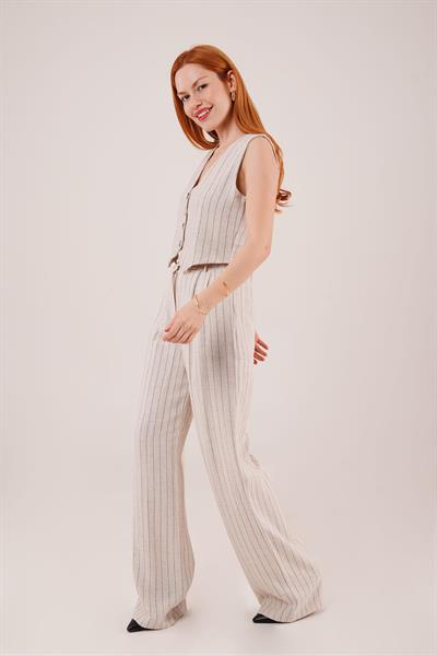 Yelek Ve Pantolon Siyah Şeritli İkili Takım