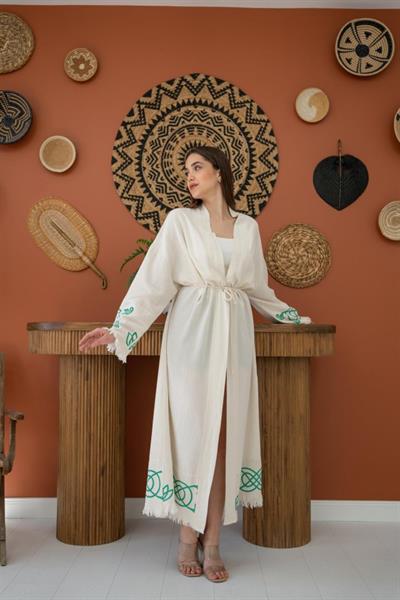 Yeşil Baskı Detay Keten Hırka