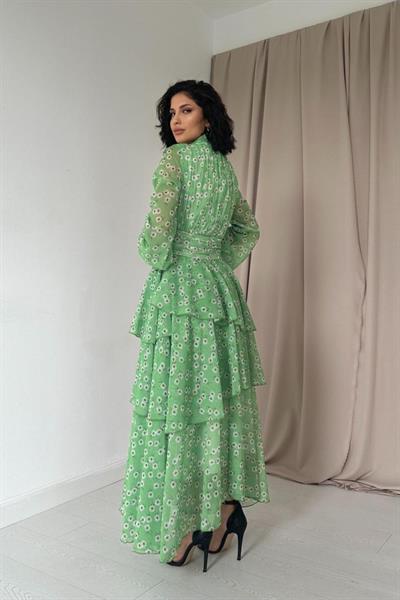 Yeşil Bel Detaylı Elbise