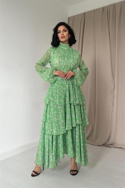 Yeşil Bel Detaylı Elbise