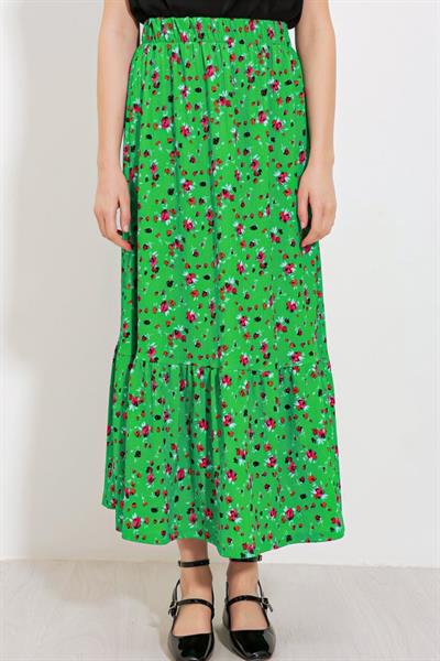 Yeşil Çiçek Desenli Uzun Örme Etek 1886