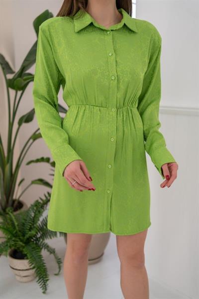 Yeşil Desenli Jakar Elbise