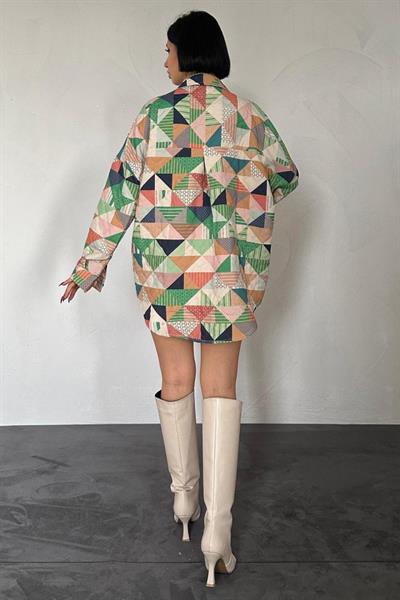 Yeşil Desenli Kapitone Cepli Gömlek