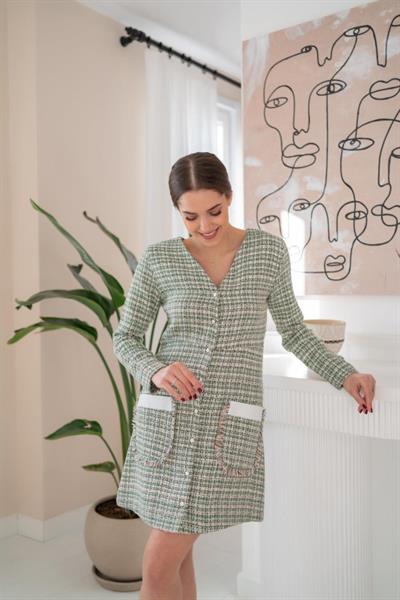 Yeşil Garnili Ekose Elbise