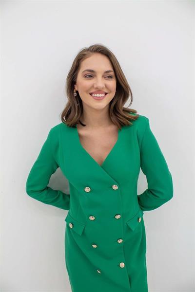 Yeşil Gold Düğmeli Ceket Elbise