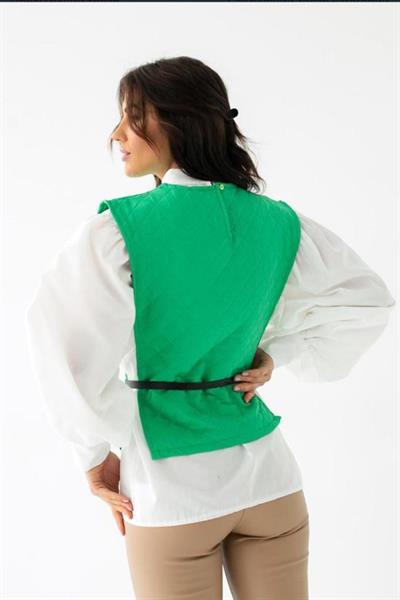 Yeşil Kemerli Gömlek Ve Panço Takım