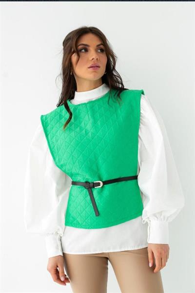 Yeşil Kemerli Gömlek Ve Panço Takım